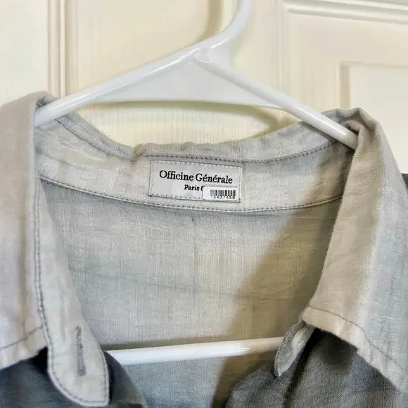 Officine Générale Nadia Linen Button Up Shirt Dress Grey Asymmetric Stripe MED - Picture 3 of 10